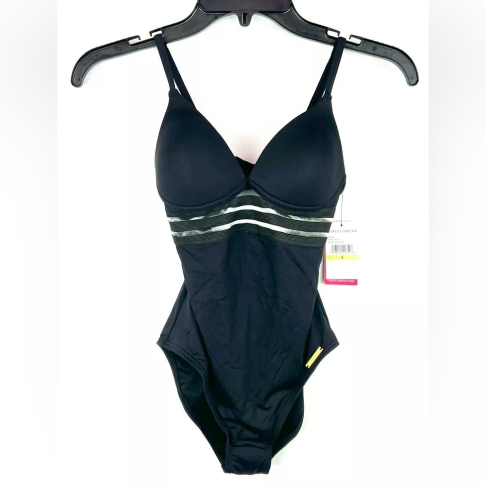 Vince Camuto Women’s Black V Neck One Piece Swimsuit Size 4